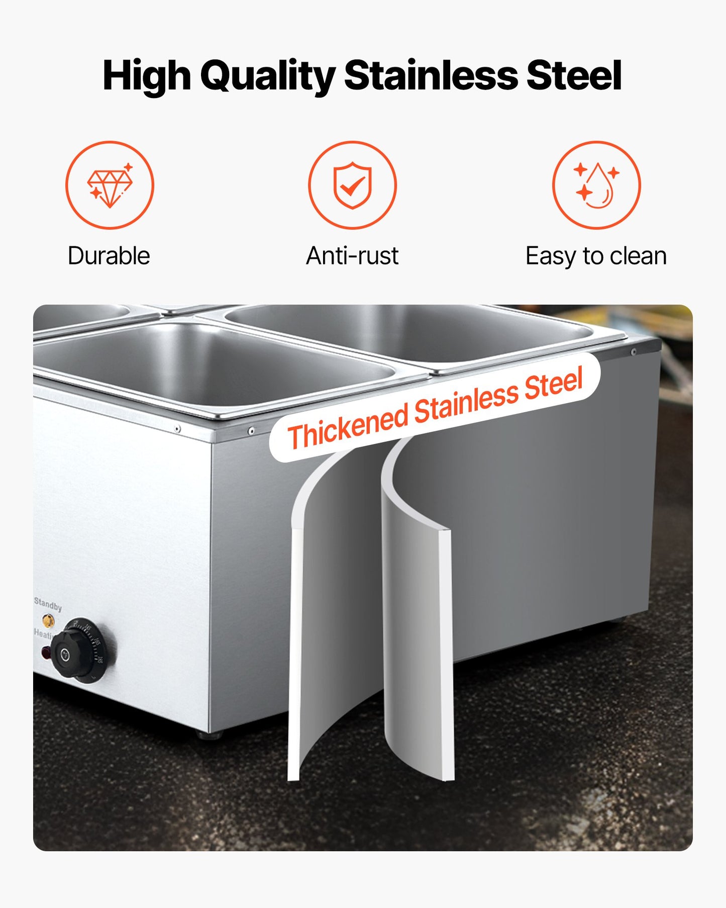 Commercial Food Warmer 4-Pan 1500W Countertop Buffet Bain Marie with Lid - Silver