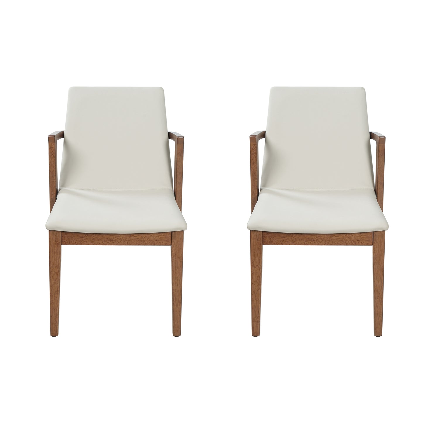 Mid-Century Modern Dining Chairs Set of 2 - Beige PU Upholstered