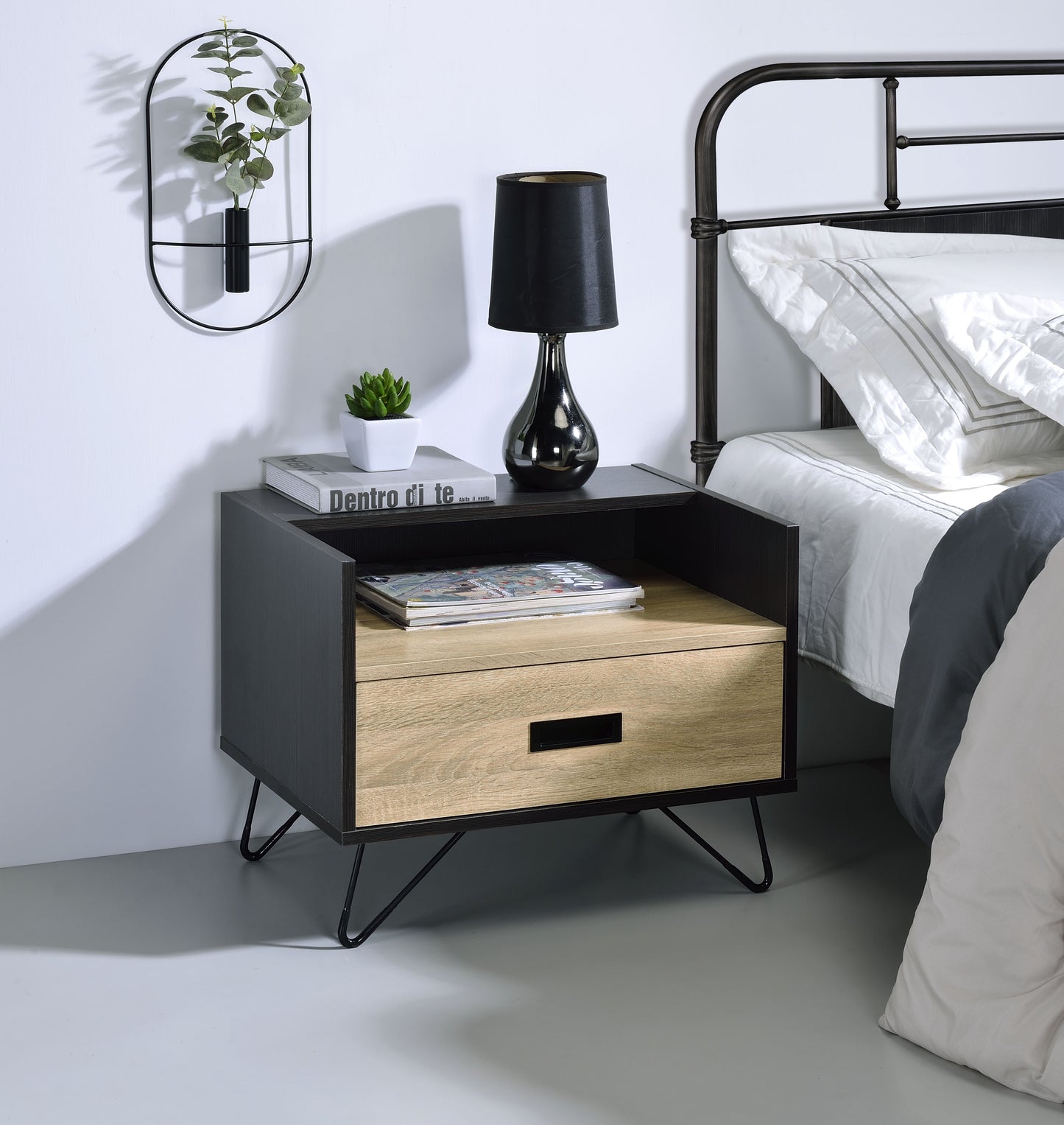 Accent Table with Oak & Black Finish - Utility Display Function