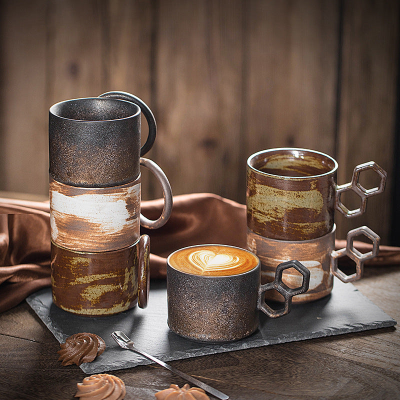 Vintage Ceramic Coffee Cup Set - Stackable Drinkware for Kitchen, 235ml