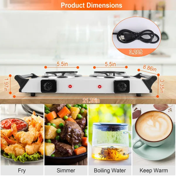 2000W Electric Dual Burner Portable Hot Plate with 5 Settings