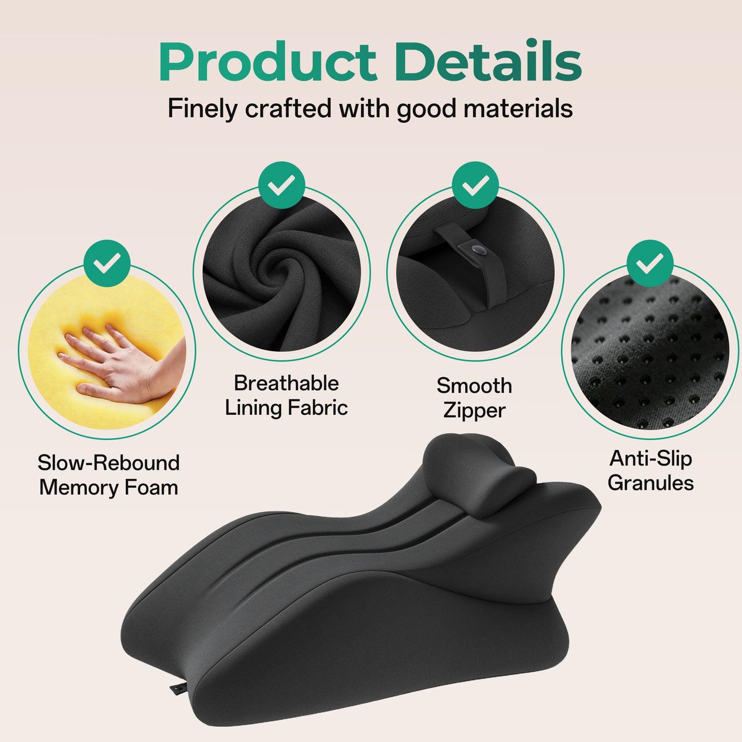 Ergonomic Memory Foam Wedge Pillow for Couples - Dark Grey