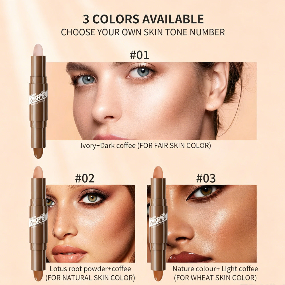 3-Piece Dual-Ended Contour & Highlighter Stick - Waterproof Makeup Set
