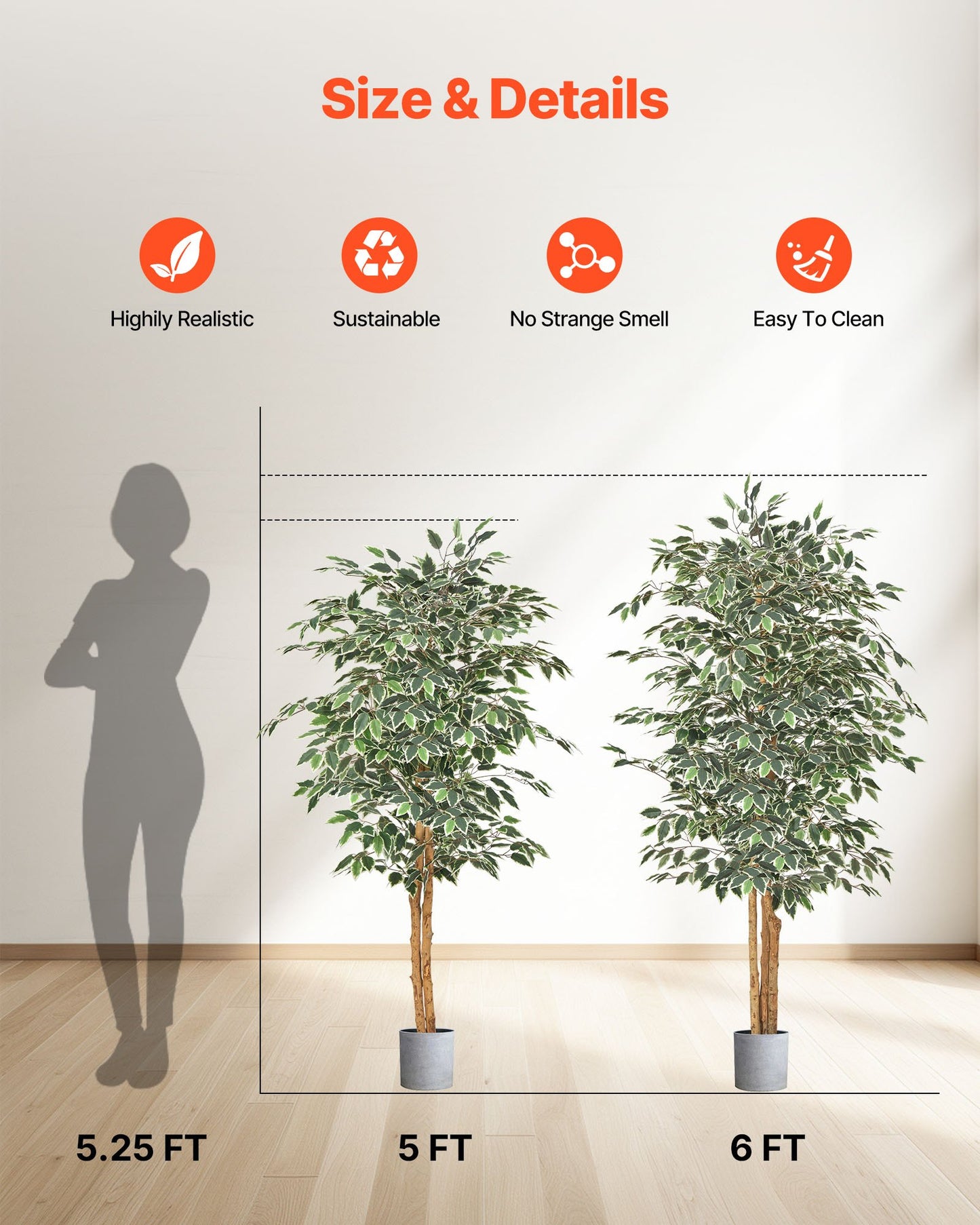 5FT Artificial Ficus Tree Tall Faux Plant with Black Pot for Indoor Decor
