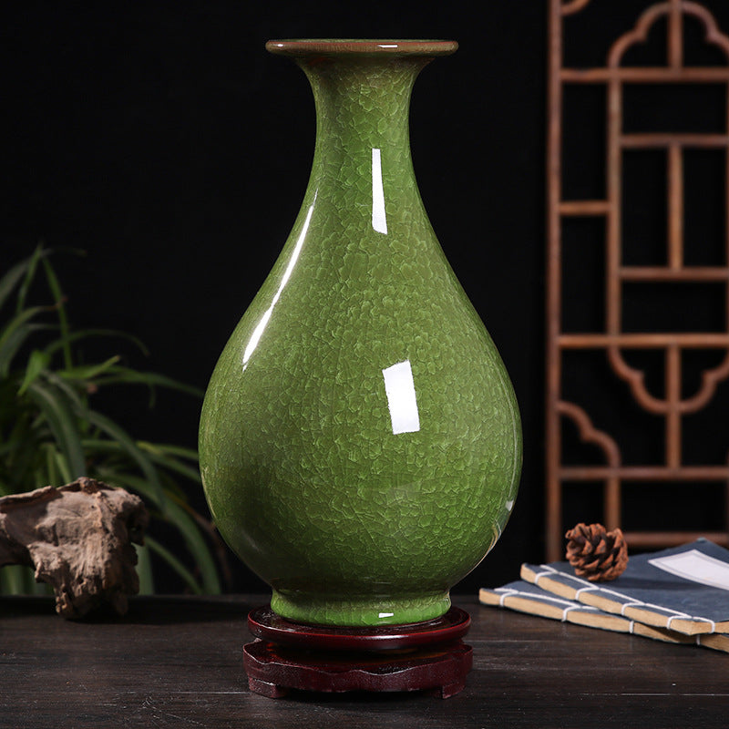 Flower Arrangement in Ceramic Vase – Handmade Green Porcelain Home Decor