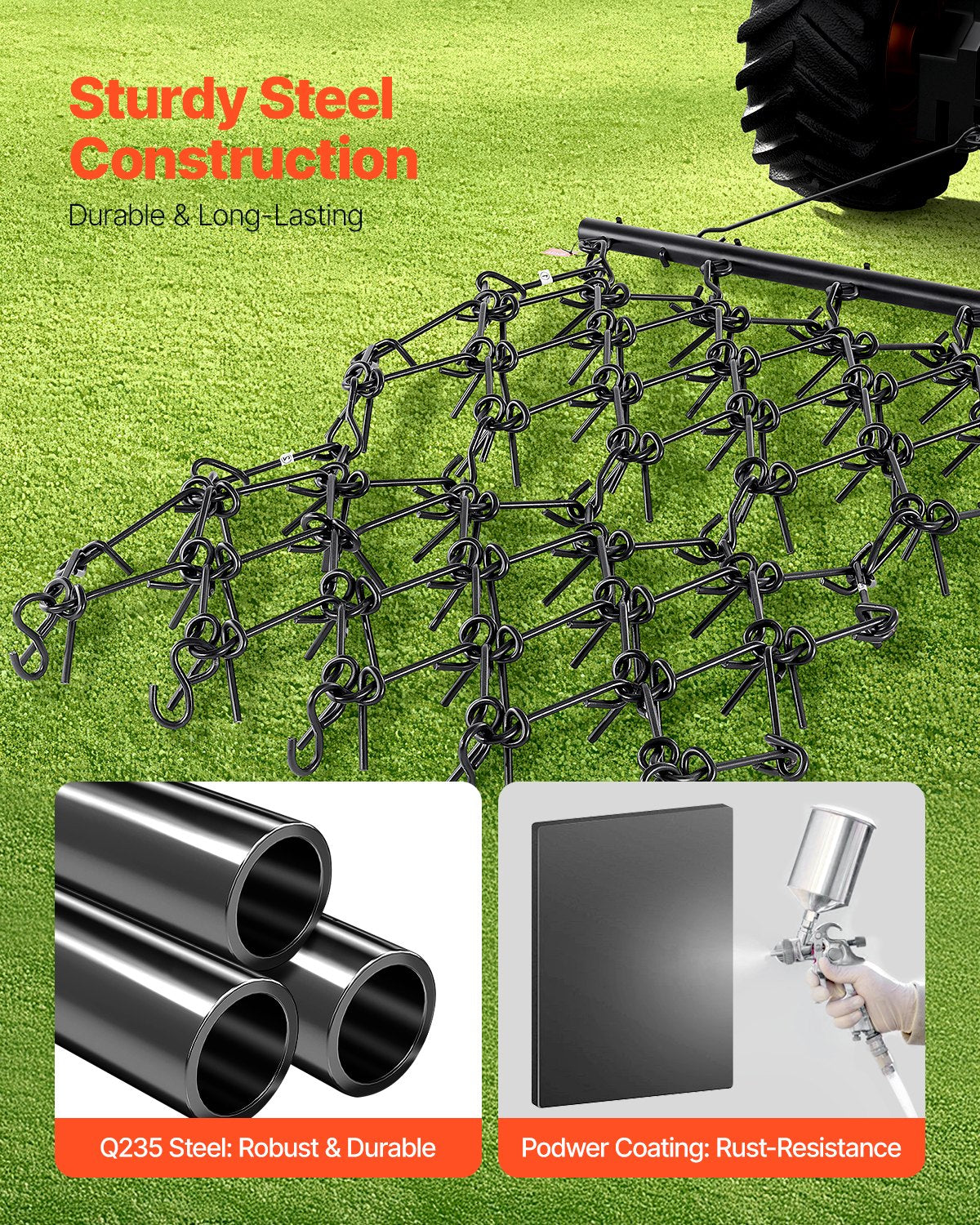Heavy-Duty Chain Harrow 7x3.7 Ft for Land Leveling & Soil Preparation