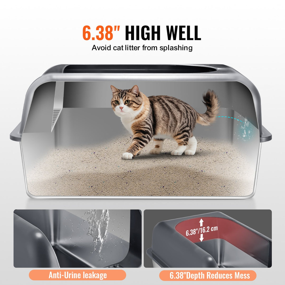 Deep Cat Litter Box with Odor-Free Filter and Foot Board - Grey
