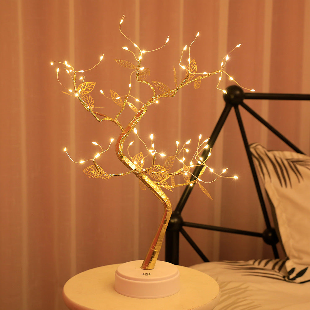 LED Fire Tree Night Light - Decorative Firefly Branch with Plum Shape