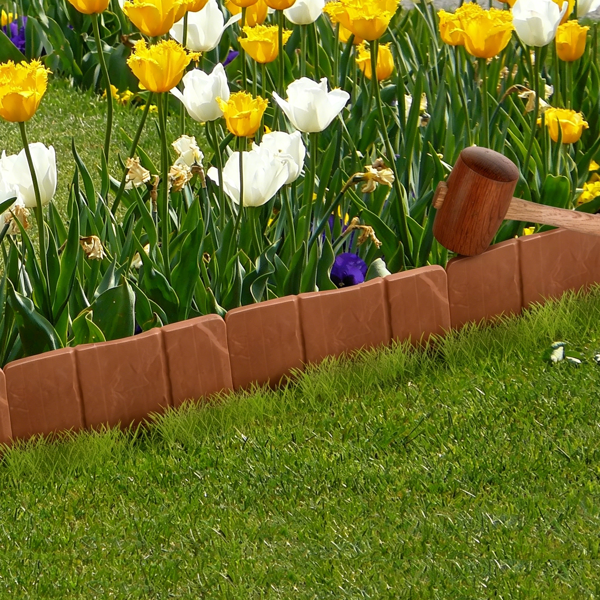 Plastic Lawn Edging 20-Piece Interlocking Garden Border for Flower Beds & Walkways