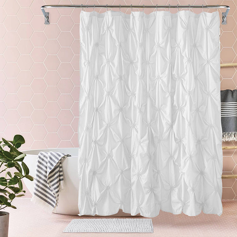 Folding Polyester Bathroom Shower Curtain with Pleated Design - 180x180cm