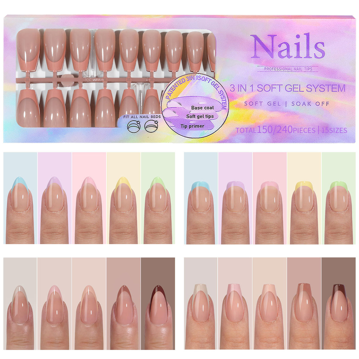 Manicure Nail Art & Wear Armor Set - French Seamless Detachable Tips