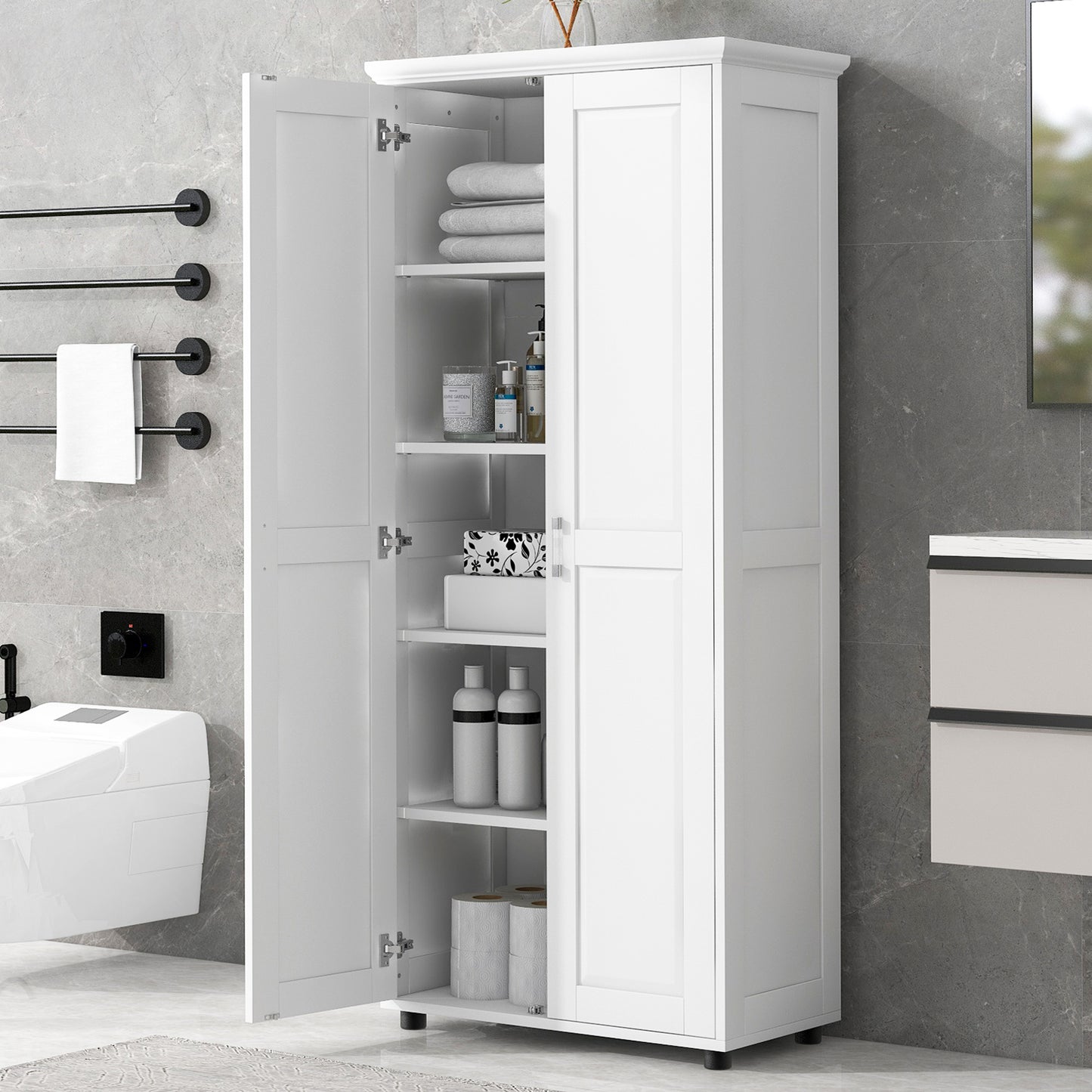 Storage Cabinet with Two Doors and Adjustable Shelf - White