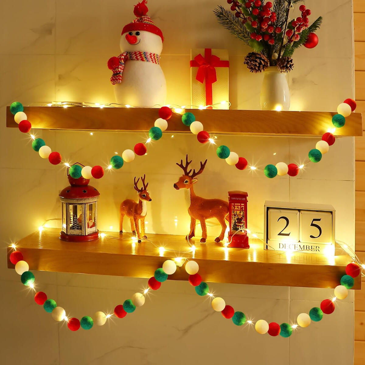 Felt Ball Garland with Warm Light String - 9.84 Ft
