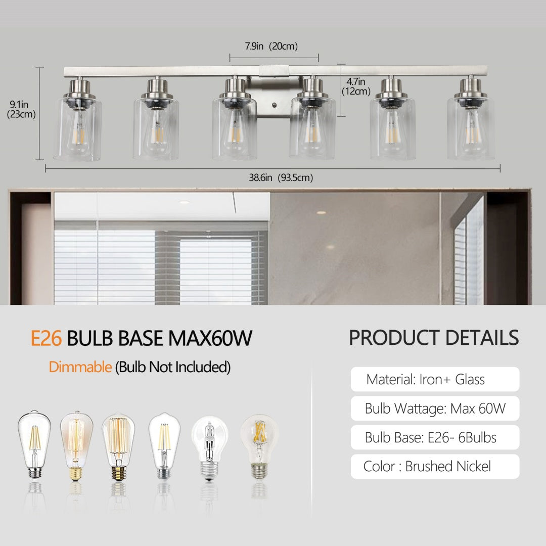 Modern 6-Light Bathroom Vanity Light Fixture - Brushed Nickel