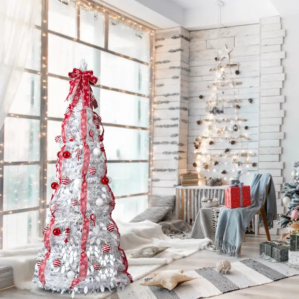 6 FT Pre-Lit Christmas Tree with 100 Warm Lights & Ornaments
