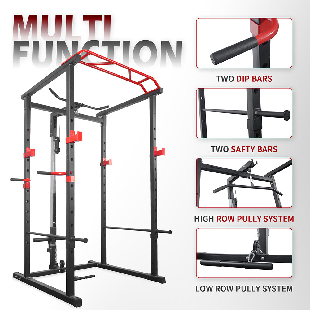 Adjustable Power Cage Squat Rack - 1000lbs Capacity, Black