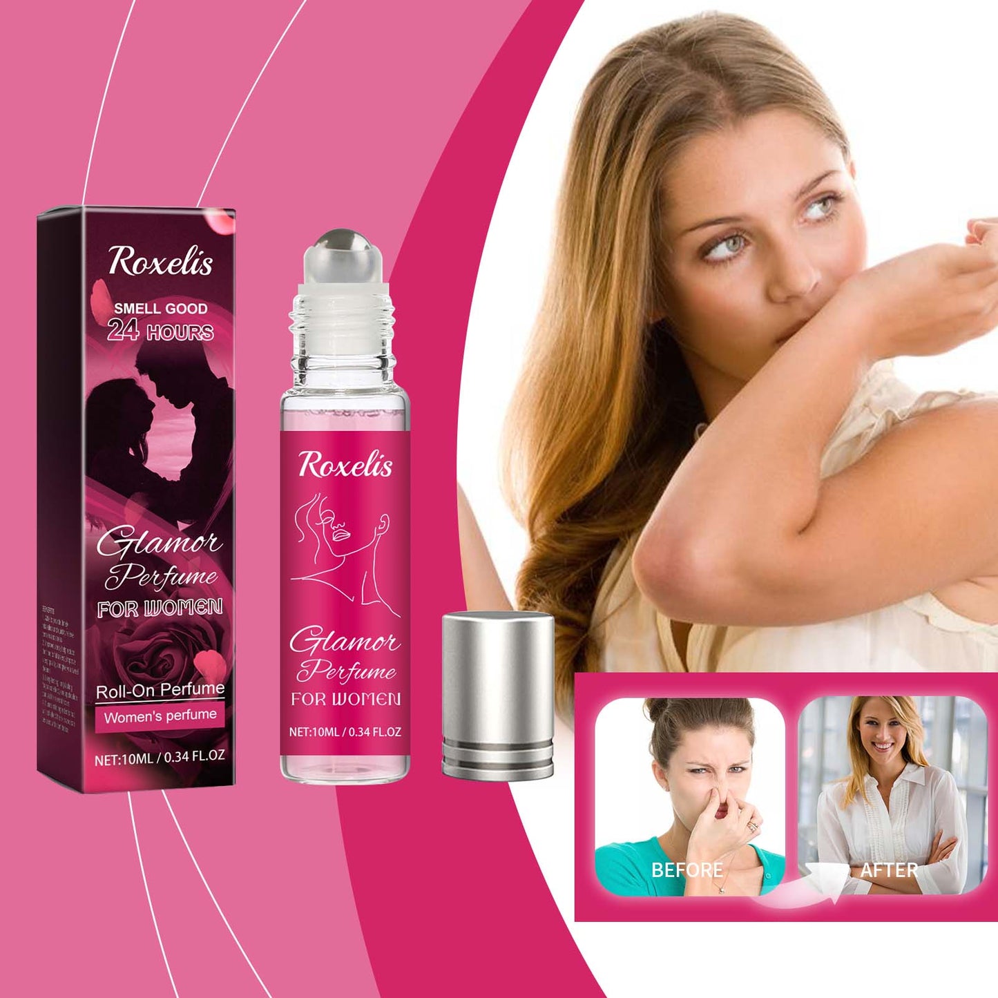 Women's Pheromone Roll-On Perfume - Long Lasting Rose Scent 10ml