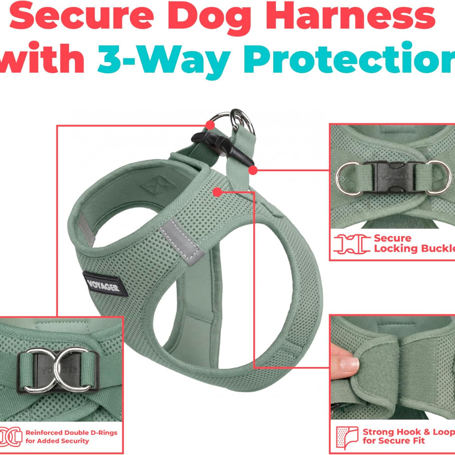 Adjustable Moss Green Dog Harness Medium - Reflective Pet Vest for Walks