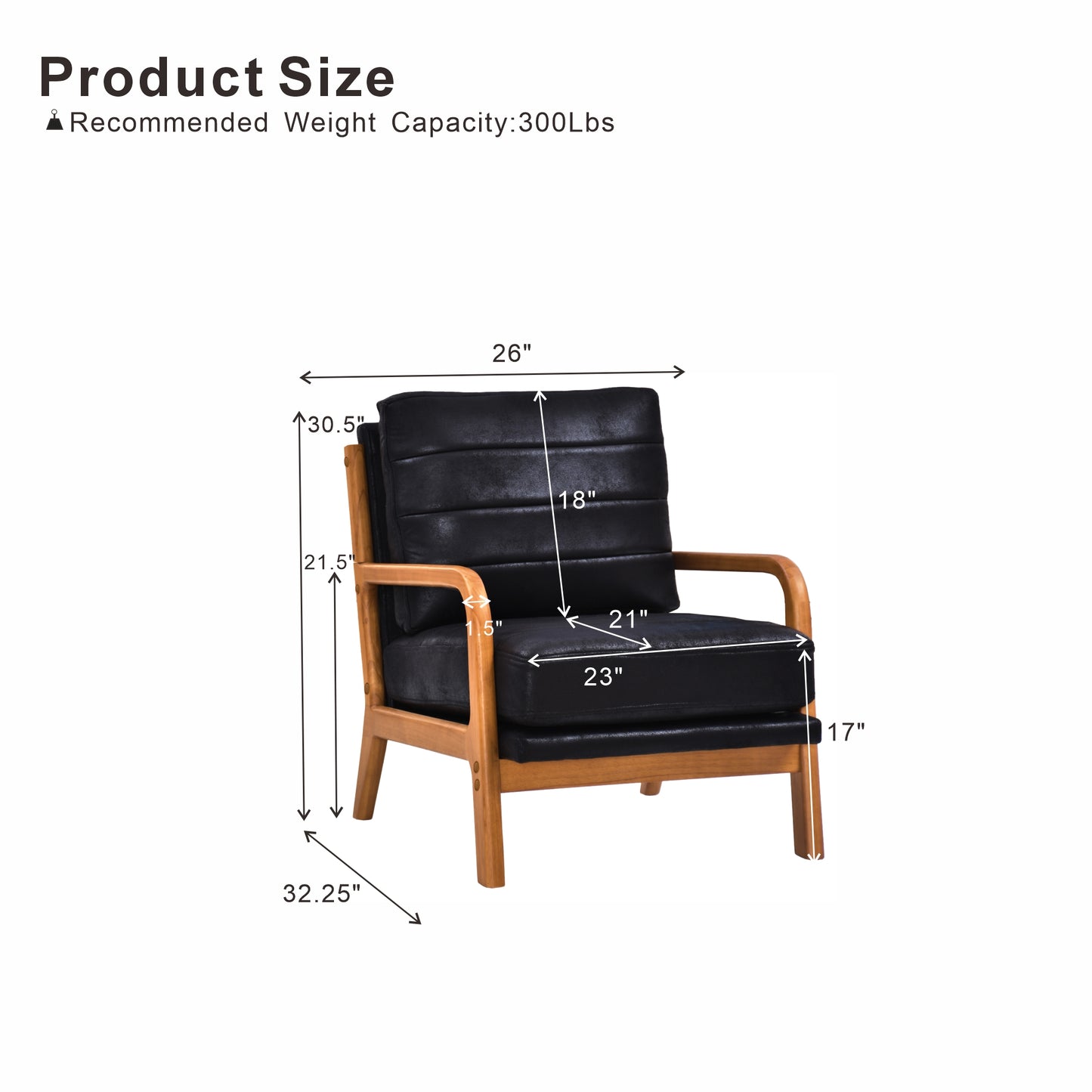 Mid-Century Modern Black Foil Fabric Wood Armchair