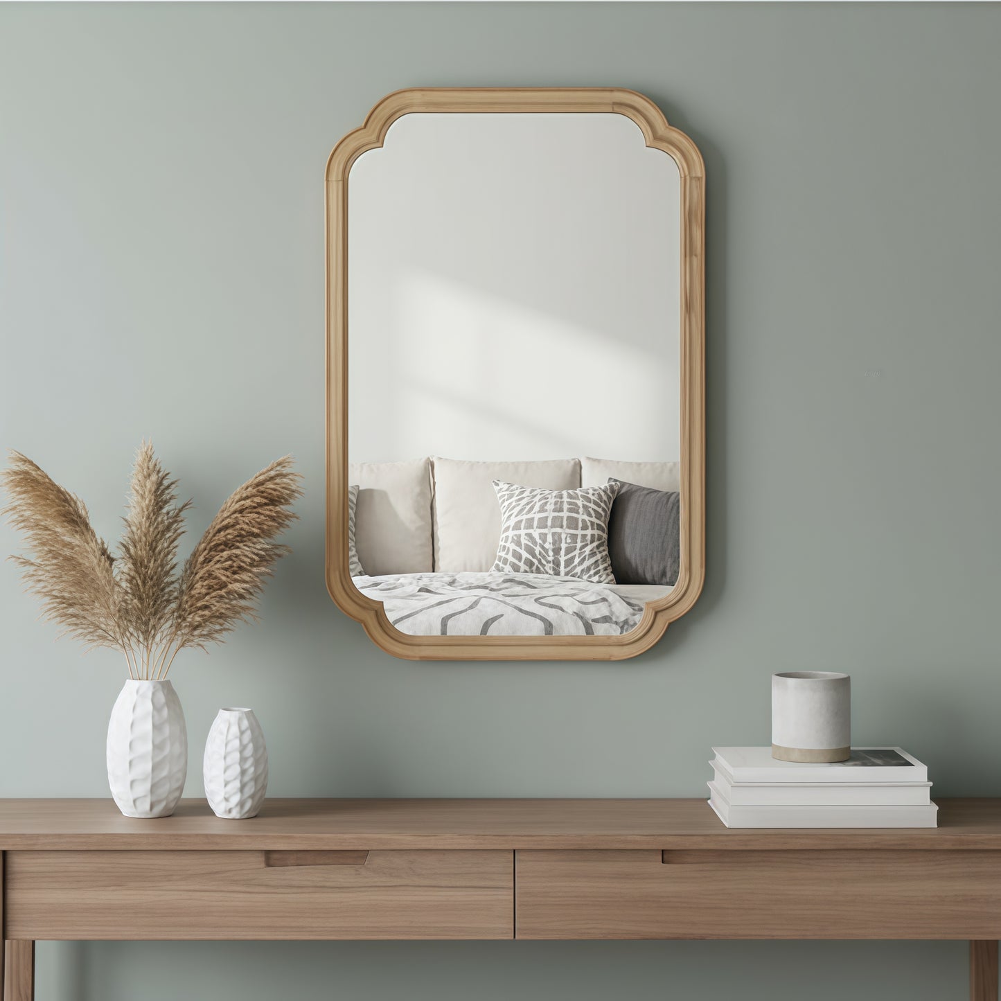 Natural Wood Frame Decorative Mirror - 24" x 36" Rounded Corner