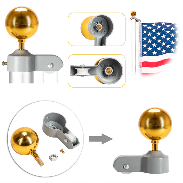 Adjustable Aluminum Flagpole Kit with 2 Flags and Finial - 25ft Outdoor Decoration