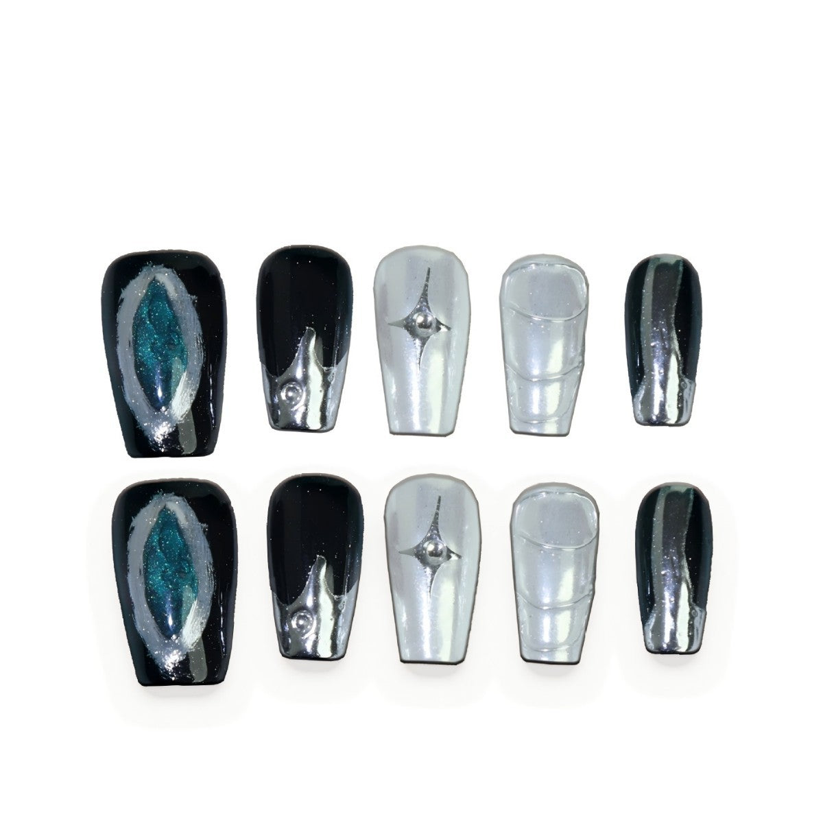Women's Nail Art Kit with Four Eight-Pointed Star Designs - Long T & XS-L Sizes