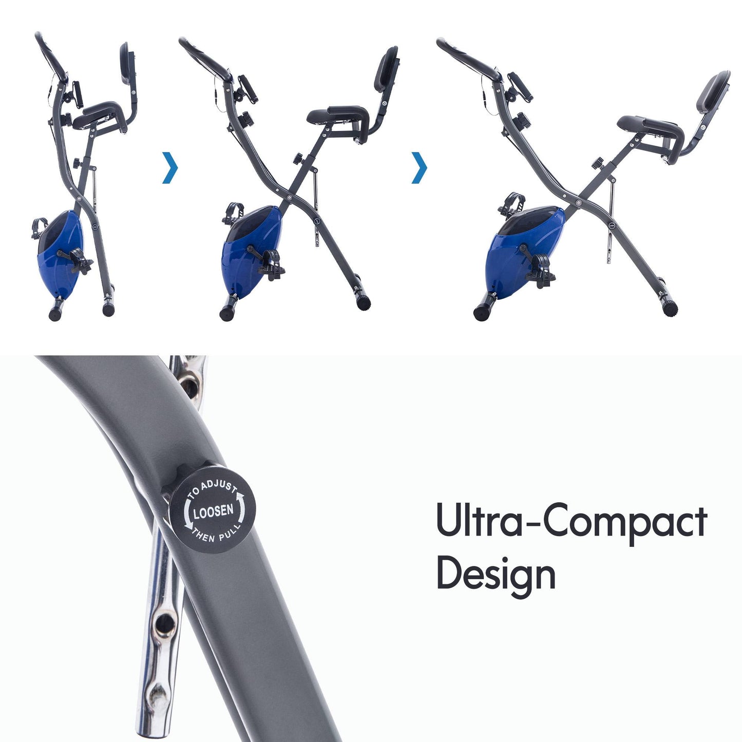 Folding Exercise Bike - Adjustable Resistance, LCD Display, Blue