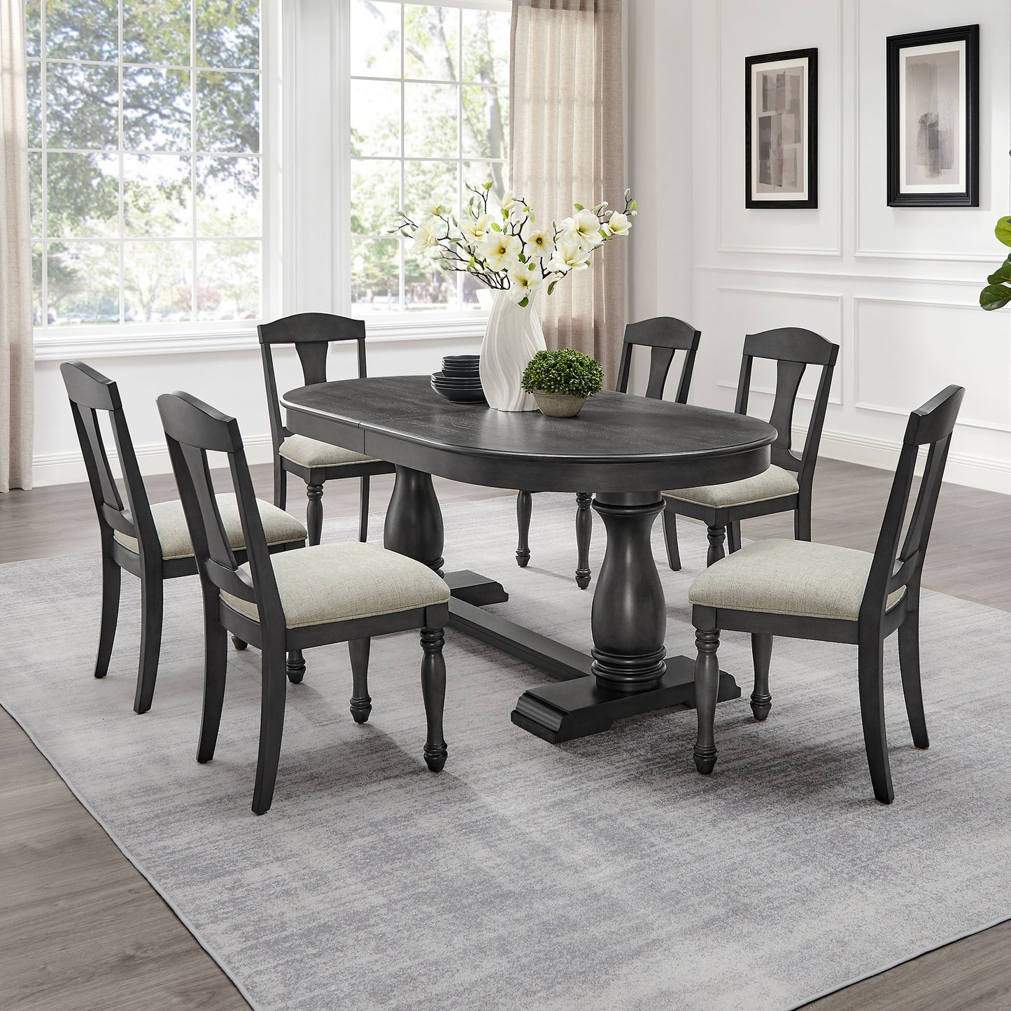Mid Century Dark Oak Upholstered Dining Chairs - Set of 2