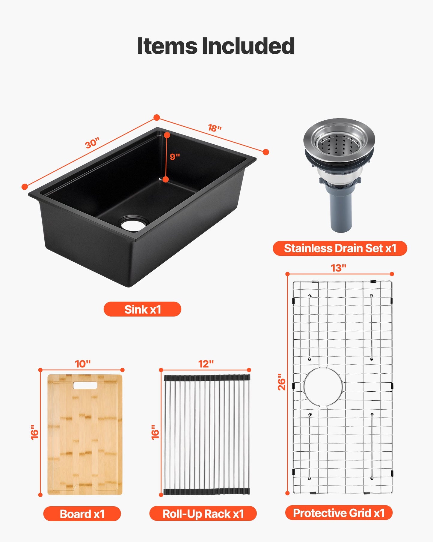 30 Inch Black Granite Composite Undermount Kitchen Sink