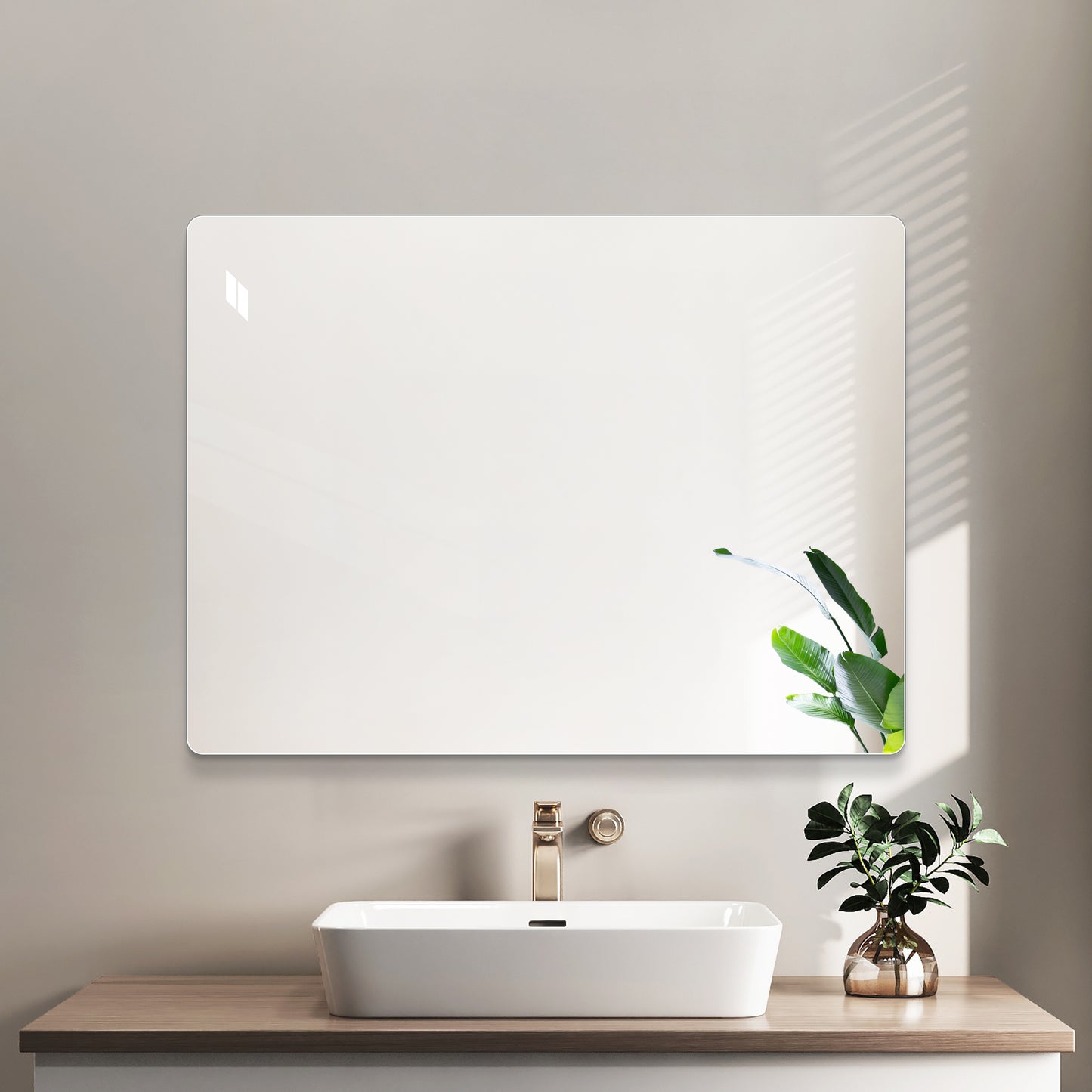 Modern Frameless Bathroom Mirror - 36 x 30 Inch Rectangular