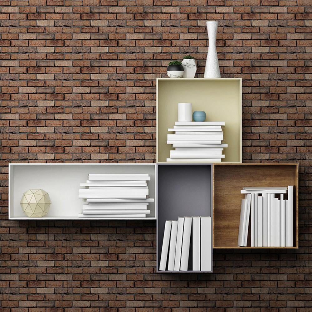 10-Pack 3D Brick Wall Panels - Removable PVC Wallpaper, Maroon