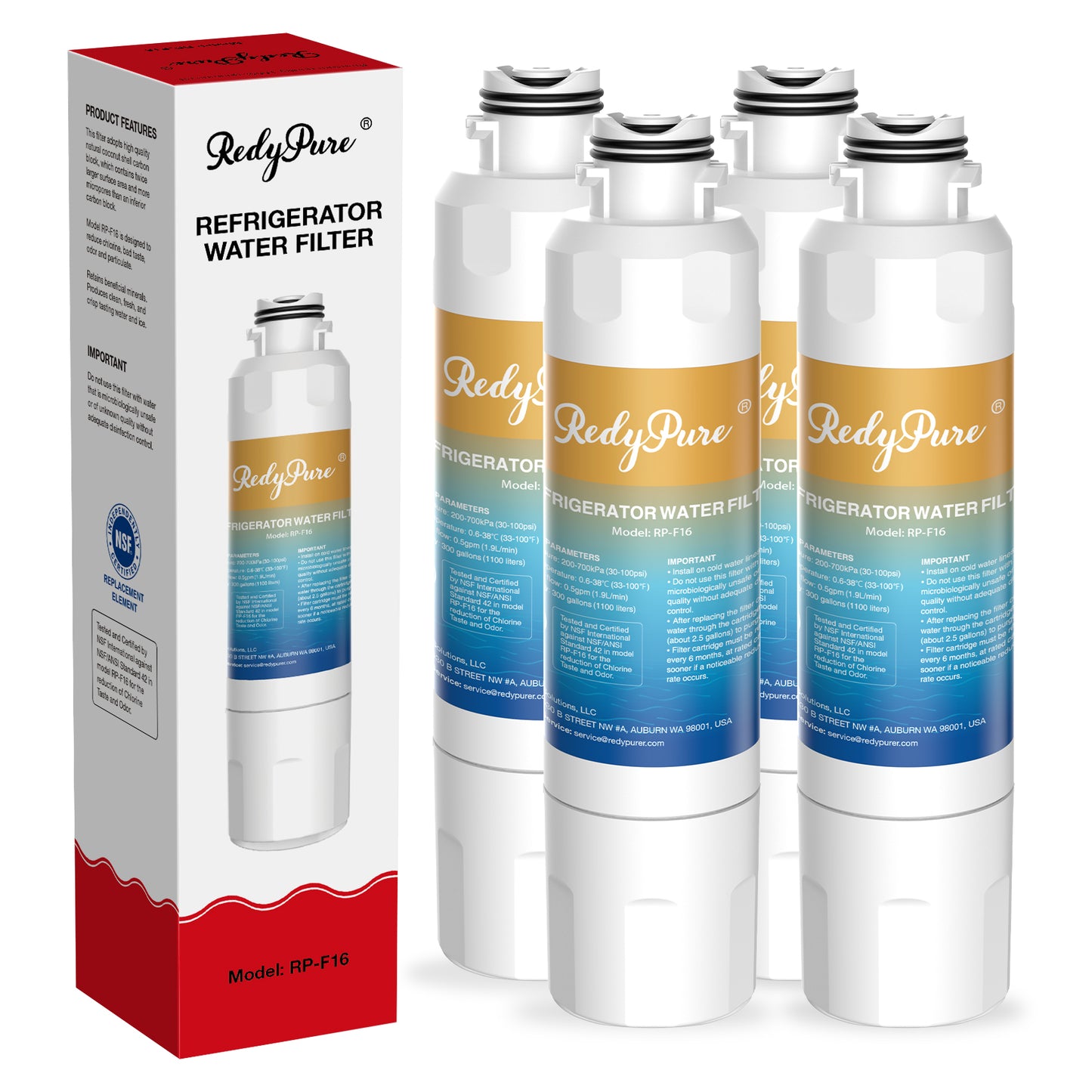 Refrigerator Water Filter Replacement - 4 Pack, NSF Certified