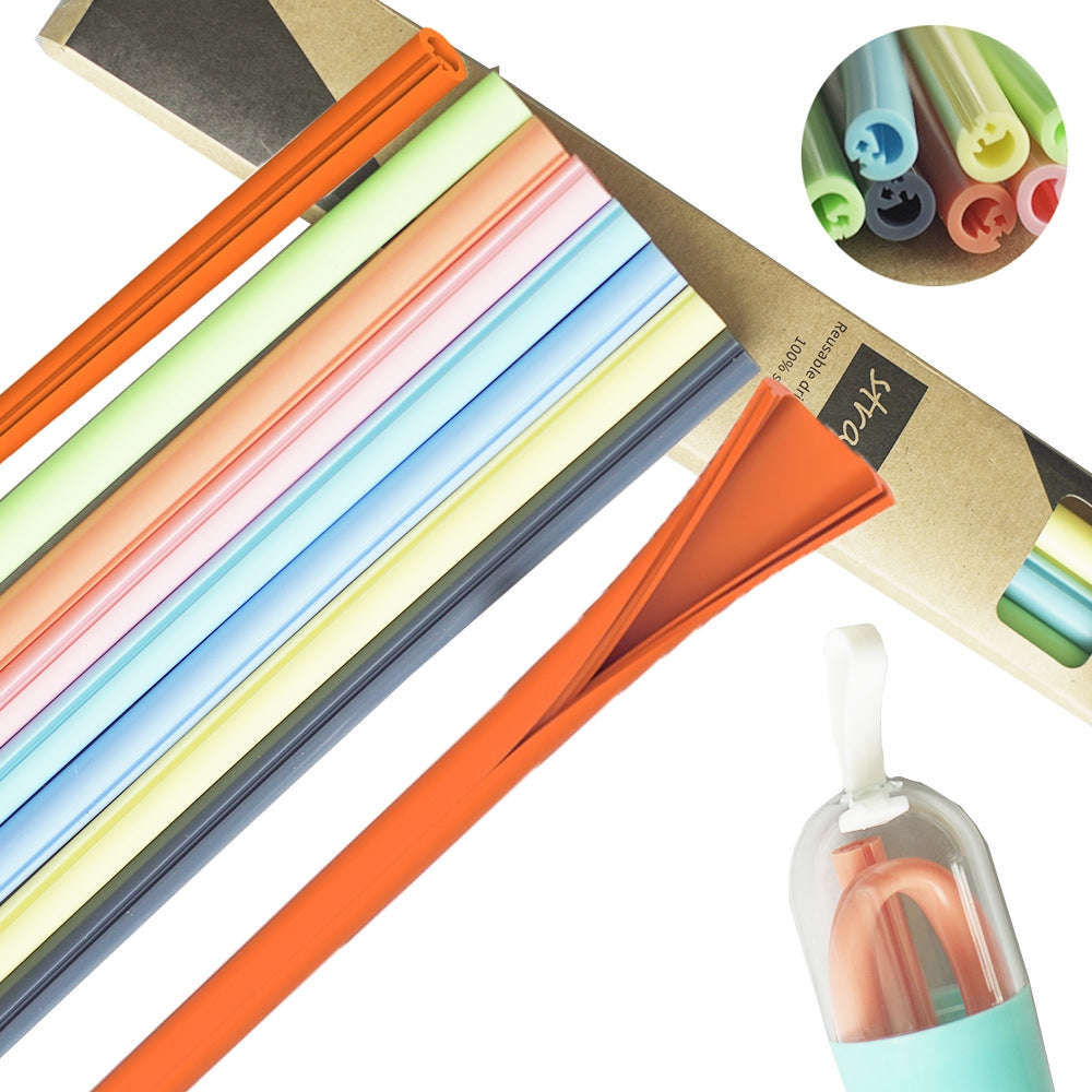Detachable Silicone Folding Straw with Zipper Buckle - Reusable Drinkware