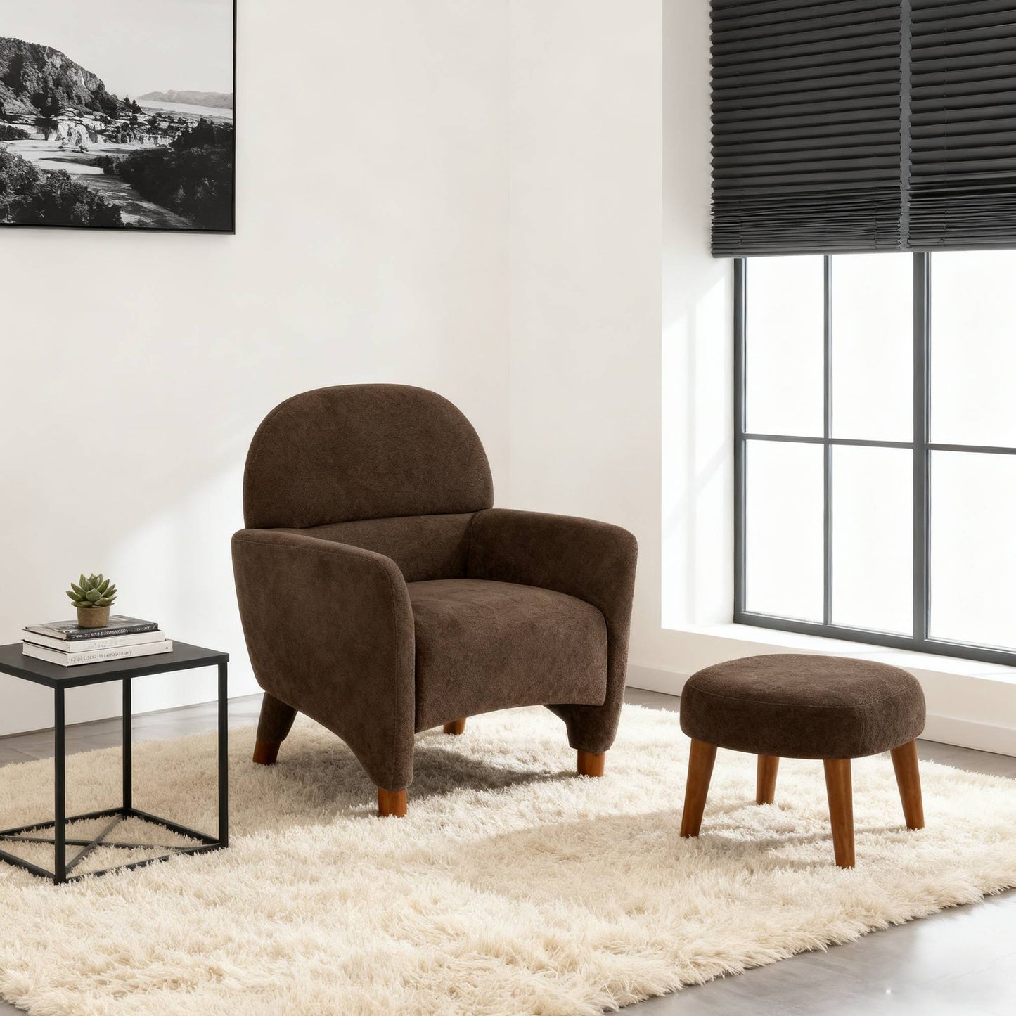 Modern Lazy Chair With Footrest Ottoman - Upholstered Leisure Sofa