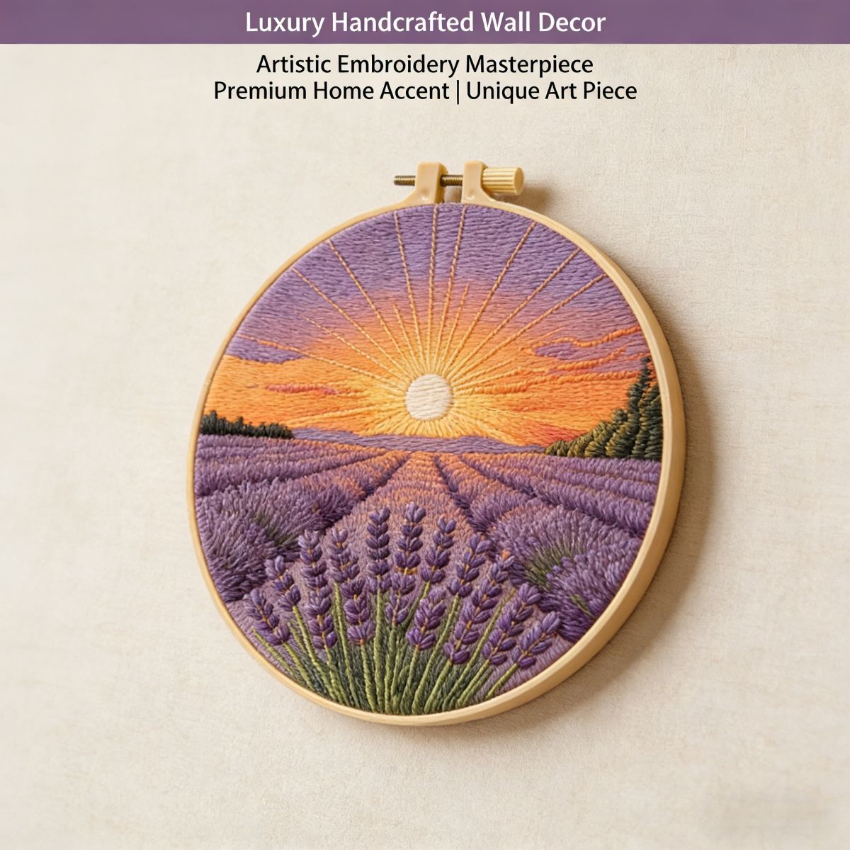 Lavender Embroidery Kit for Home Decor - Cotton Fabric, 29x29 cm