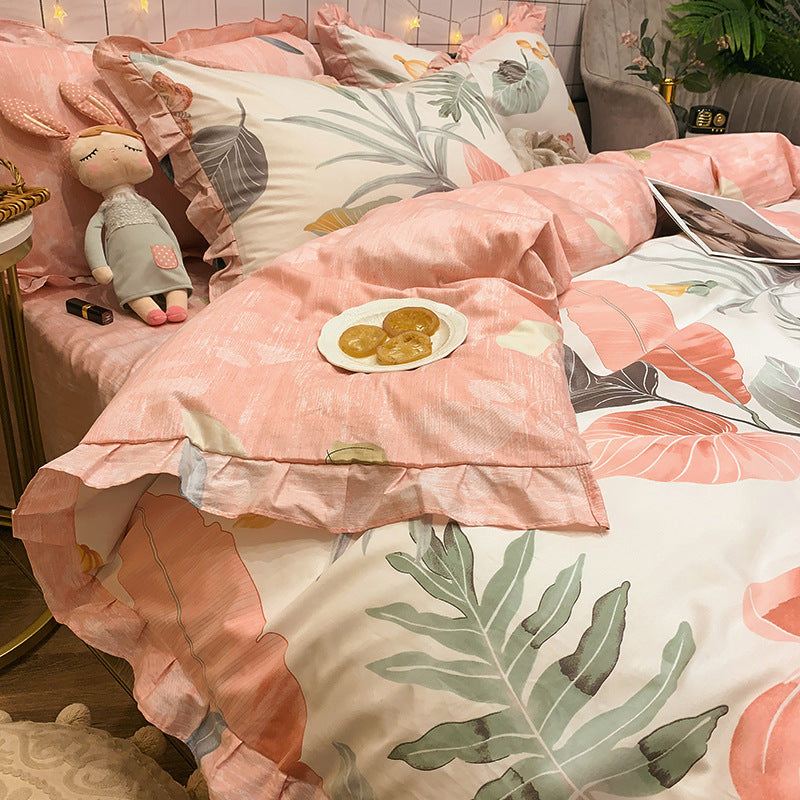 Four-Piece Cotton Bedding Sheets Set for 1.8m Bed - Princess Style, Summer Comfort