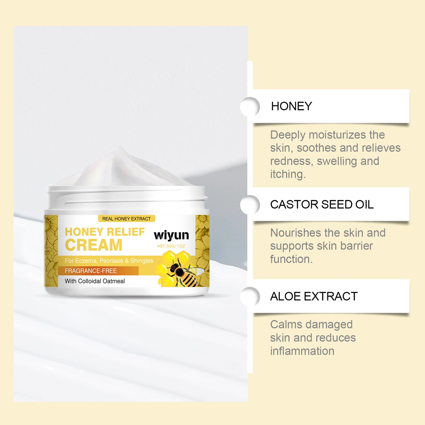 Honey Moisturizing Skin Care Cream - Deeply Hydrating & Soothing Body Balm