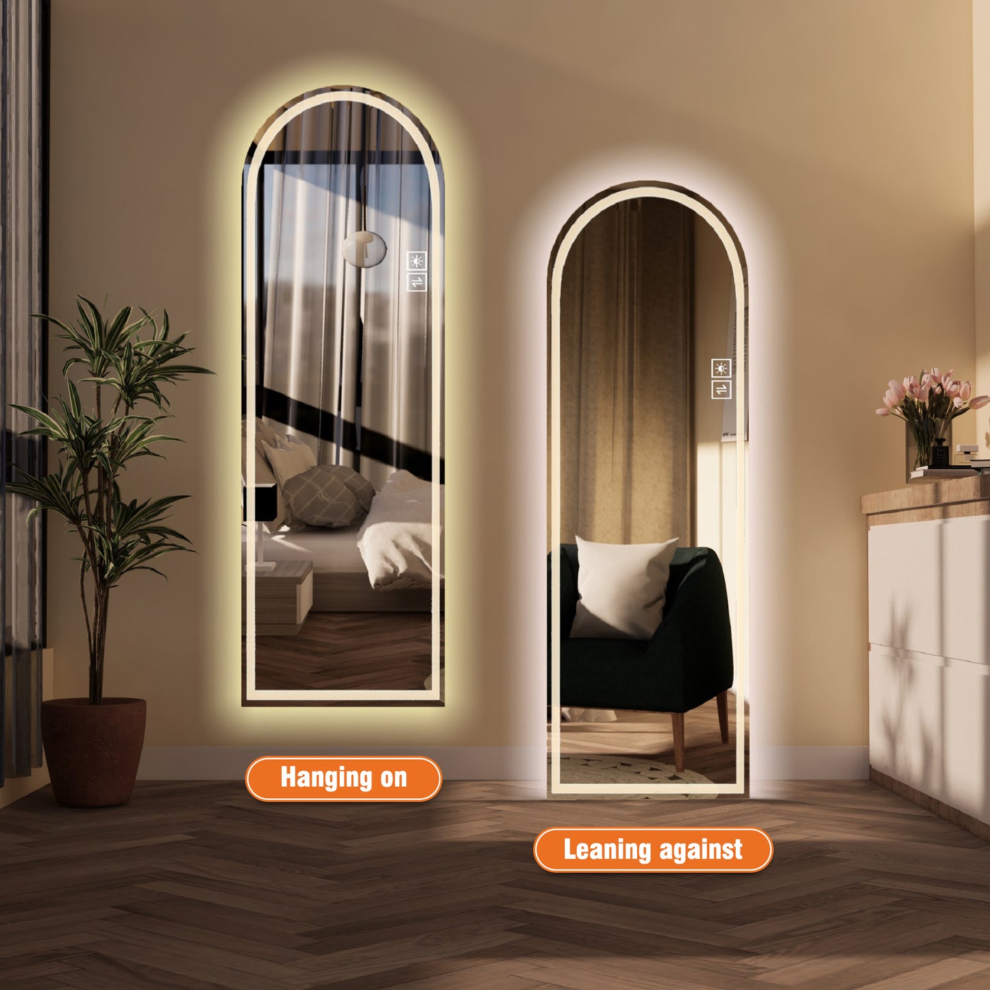 65" x 21" Arch LED Bathroom Mirror - Dimmable Anti-Fog Glass