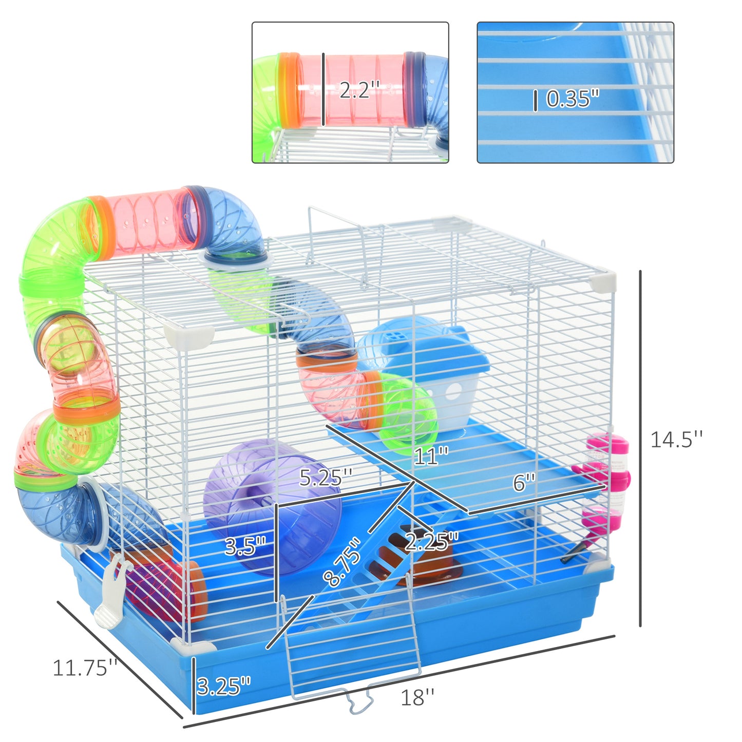 Multi-Level Small Animal Hamster Cage with Exercise Wheel Water Bottle & Play Tubes