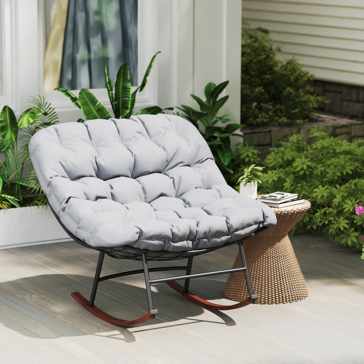 Oversized Outdoor Rocking Chairs Set of 2 with Cushions - Gray