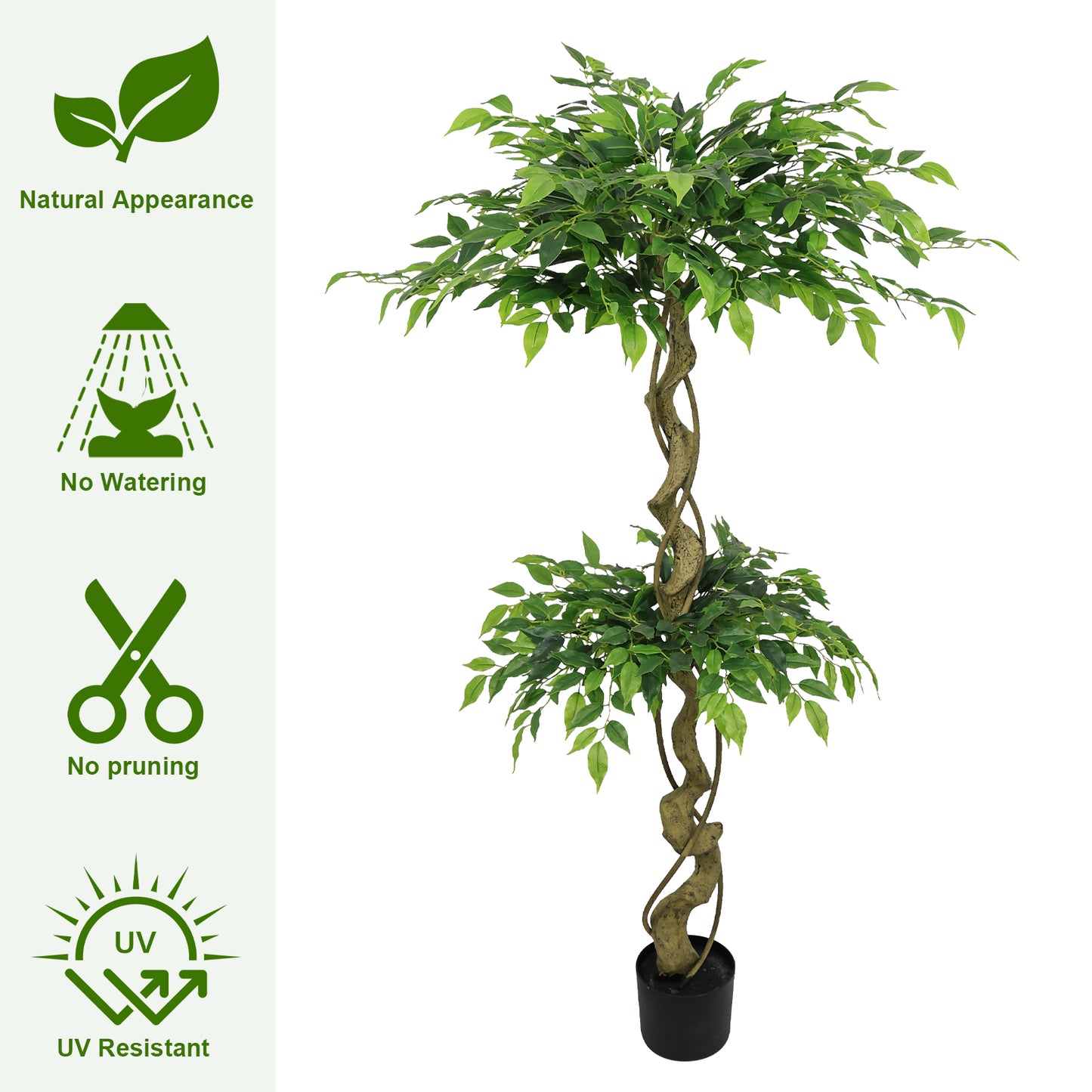 5.2FT Artificial Ficus Tree with Pot - Lifelike Faux Banyan Green