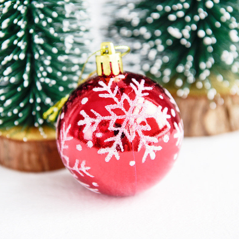 Christmas Tree Decoration Balls with Snowflakes Painted Design - Pack of 6