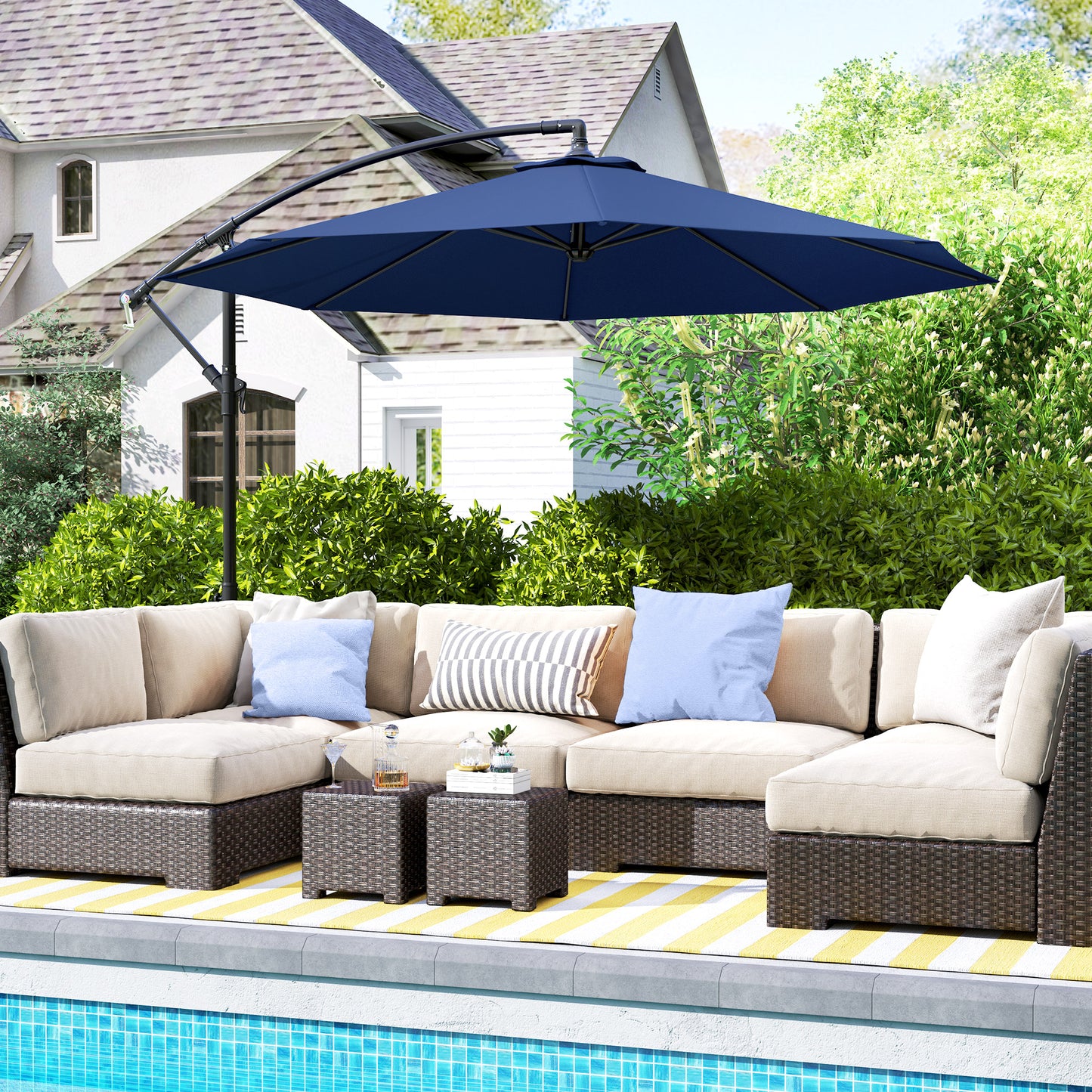 10-Foot Cantilever Patio Umbrella - Navy Blue, UV & Water Resistant