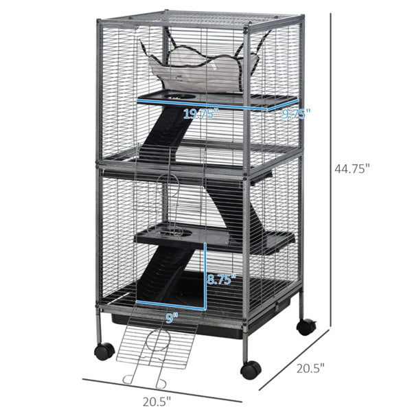 Large Steel Multi-Tier Small Pet Cage with Wheels & Accessories