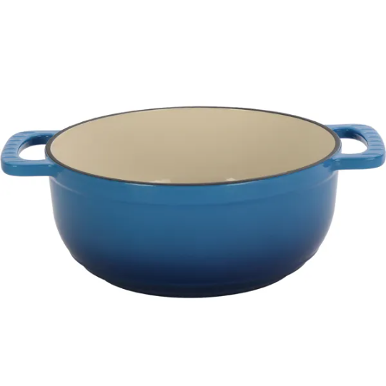 6QT Cast Iron Enamel Cooking Pot - Gradient Blue with Silicone Gloves