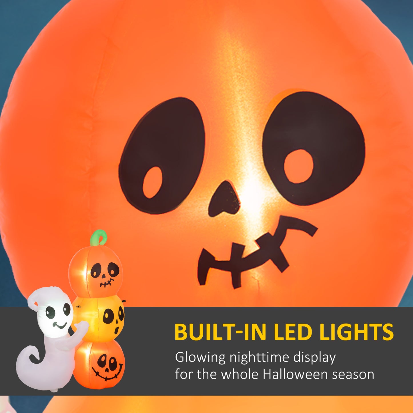 5ft Inflatable Halloween Ghost & Pumpkin Display with LED Lights