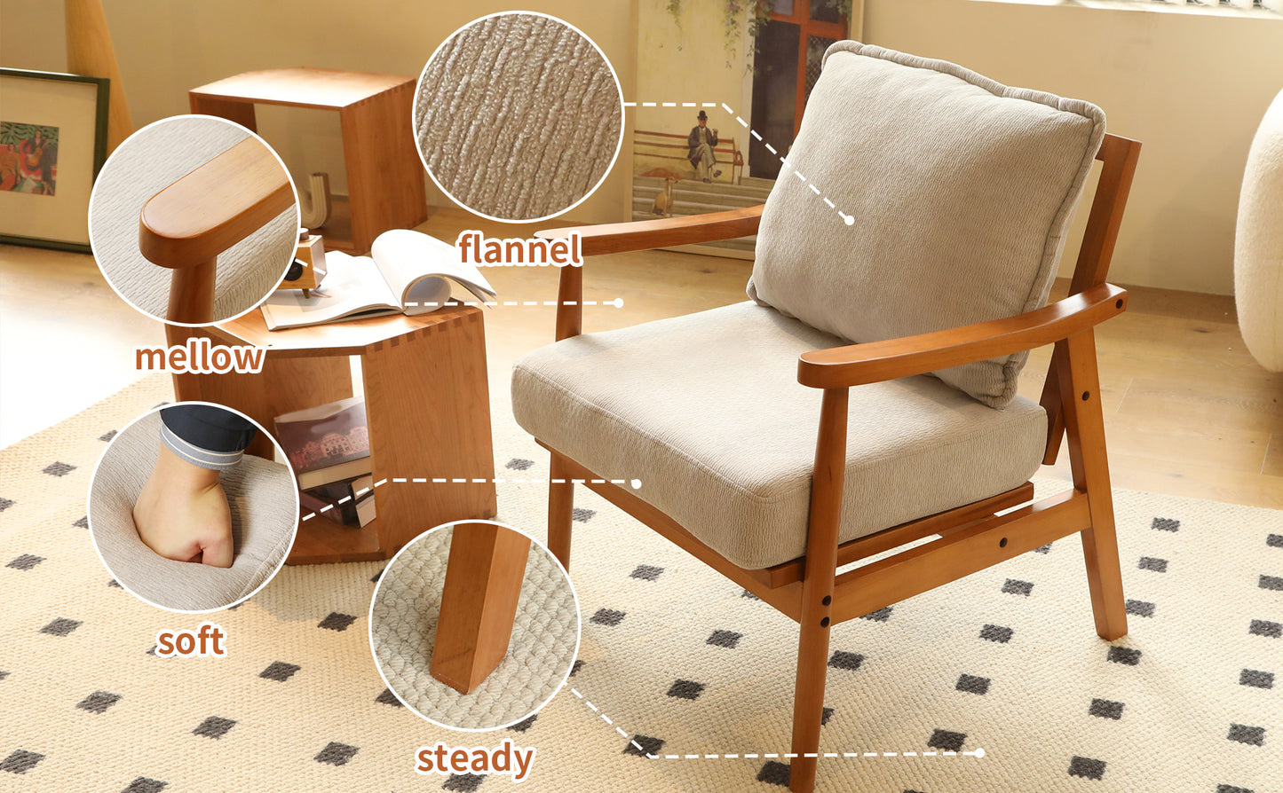 Cozy Grey Accent Chair with Solid Wood Frame - Comfy Armchair