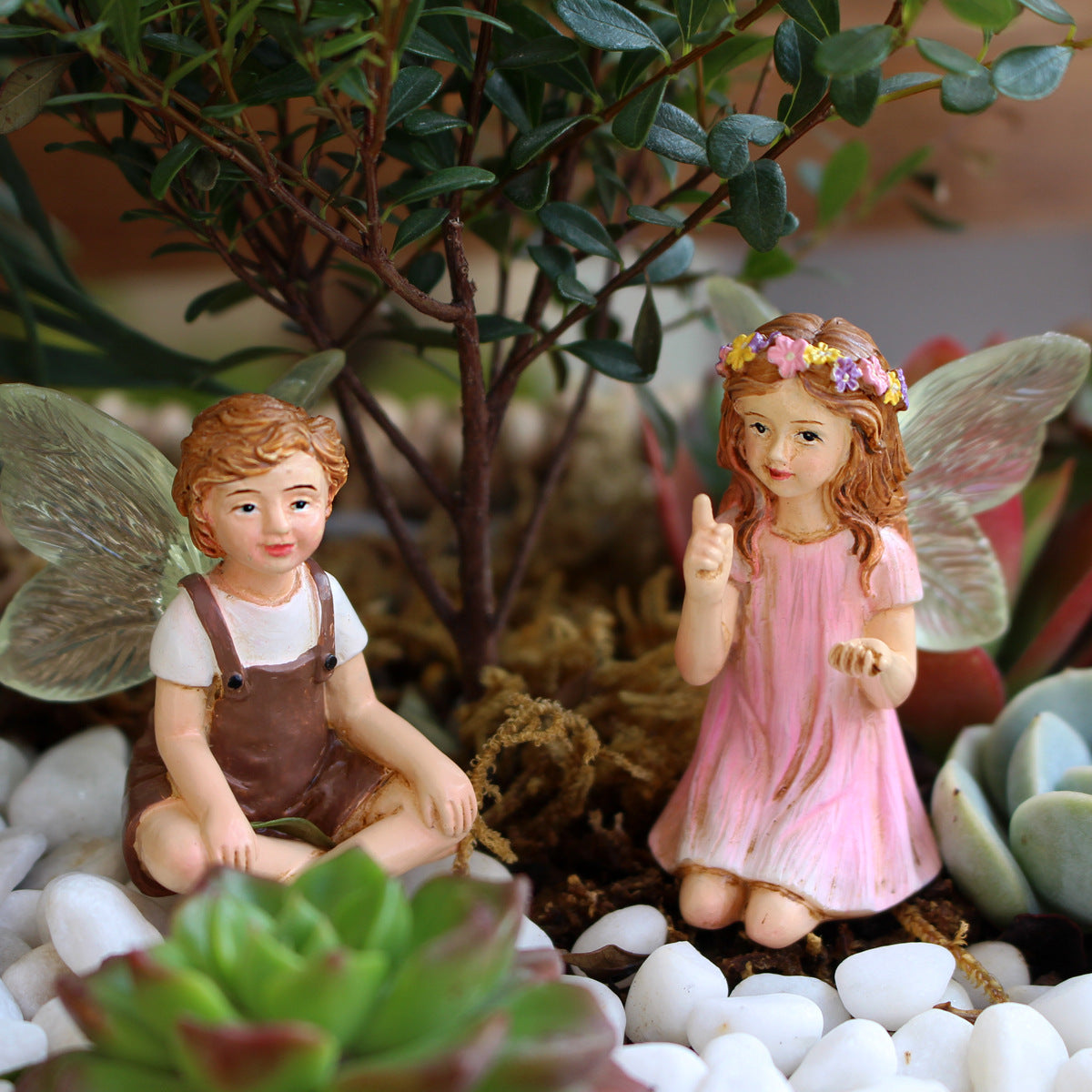 Decorative Elf Fairy Plant Set - Two Resin Potted Garden Ornaments