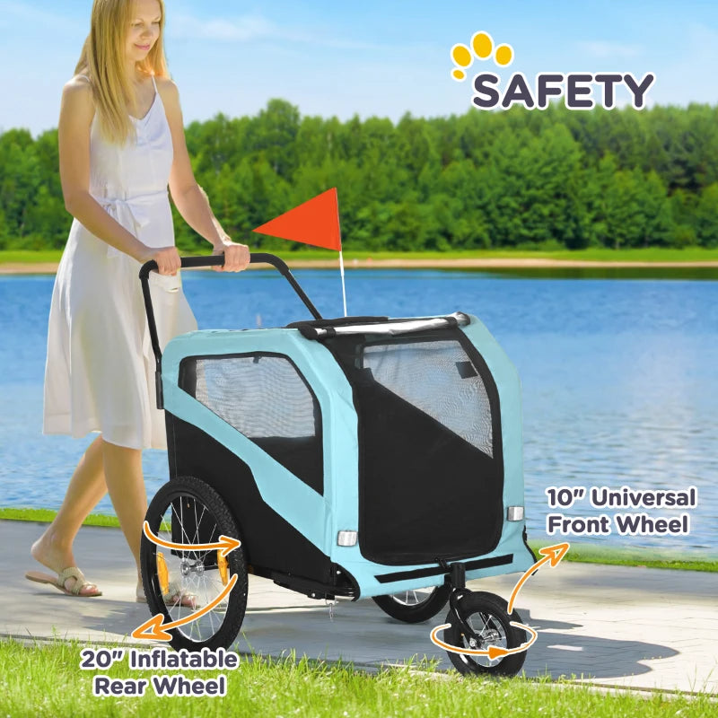 2-in-1 Pet Bike Trailer and Stroller for Large Dogs - Blue