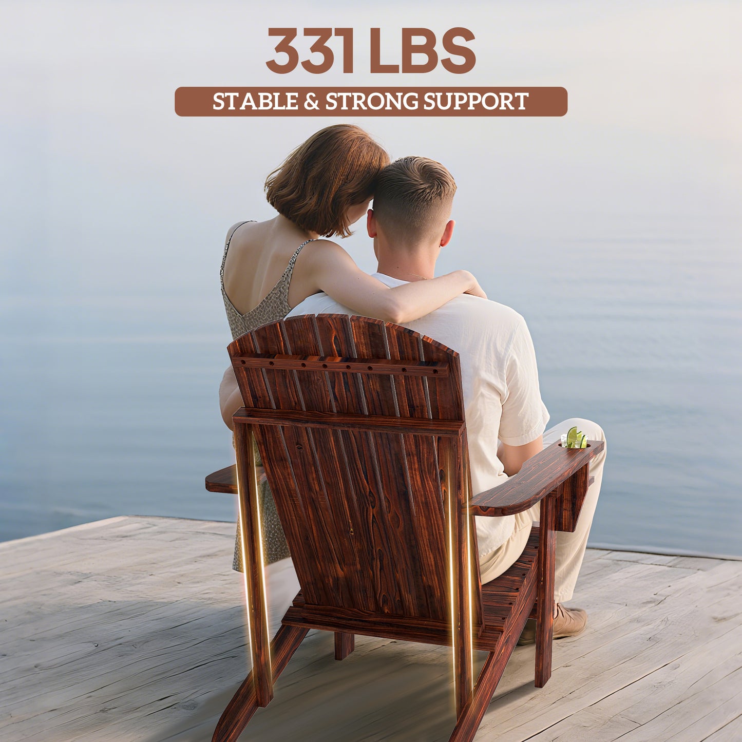 Brown Adirondack Chair with Cupholder - Outdoor Seating